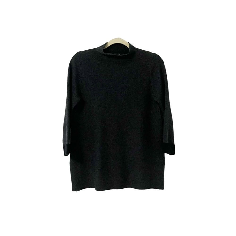 Nanette Lepore 3/4 Sleeve Mock Neck Wool Blend Sweater Dark Gray Size S